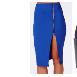 Missguided Side Zip High Wasted Fitted Pencil Skirt - Size 4 in Cobalt Blue
